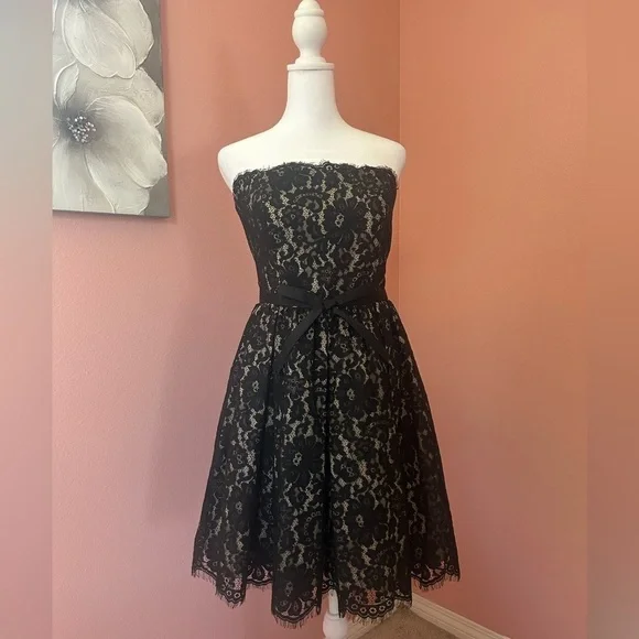 Neiman Marcus Target strapless, black lace whimsigoth holiday mini dress 6 - Picture 4 of 16